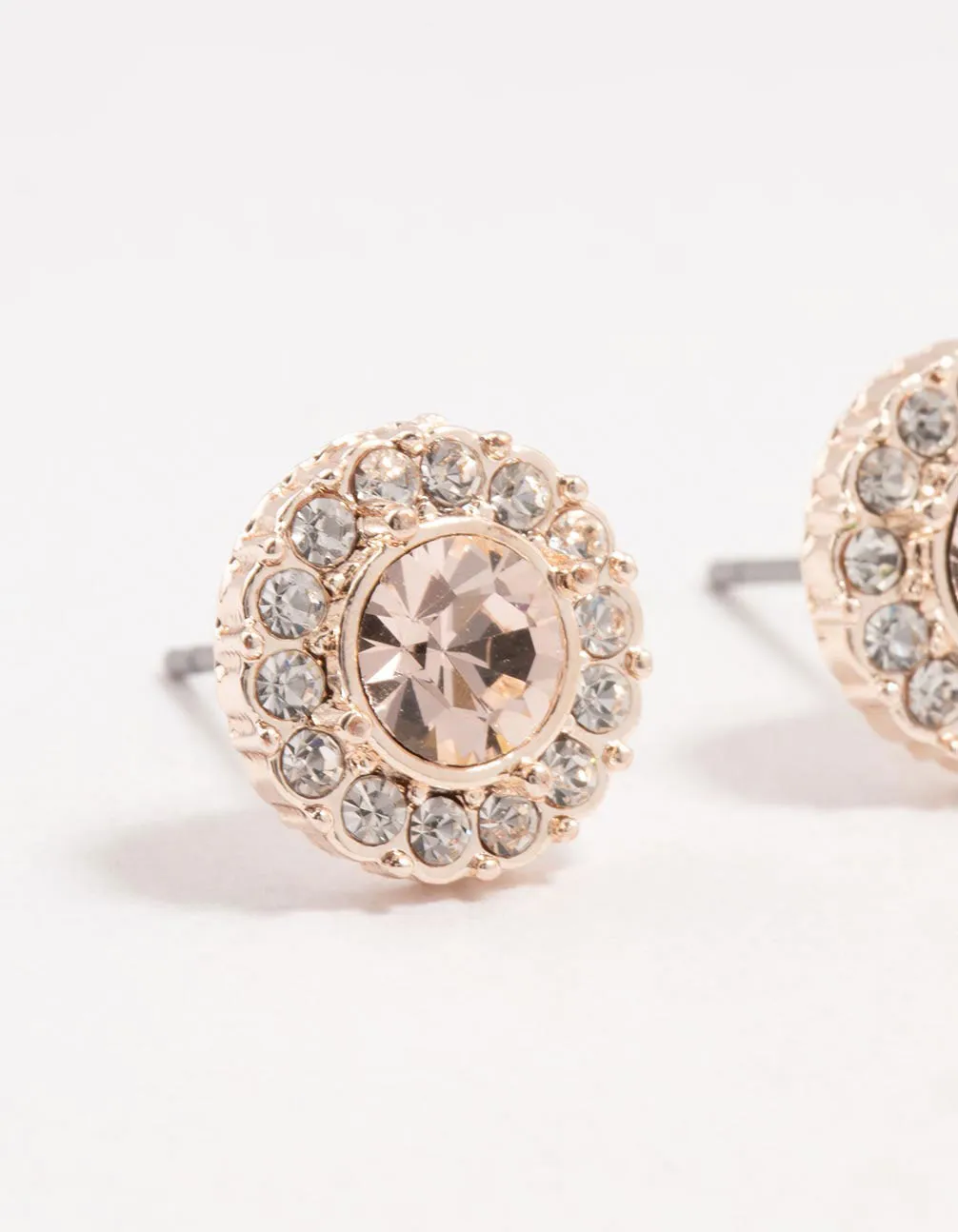 Halo Pink Bohemia Czech Crystal Rose Gold Stud Earrings