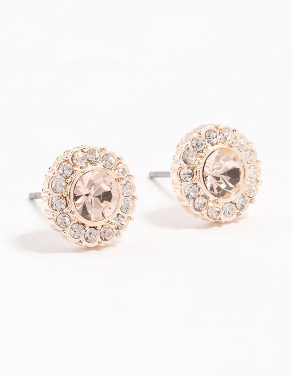 Halo Pink Bohemia Czech Crystal Rose Gold Stud Earrings