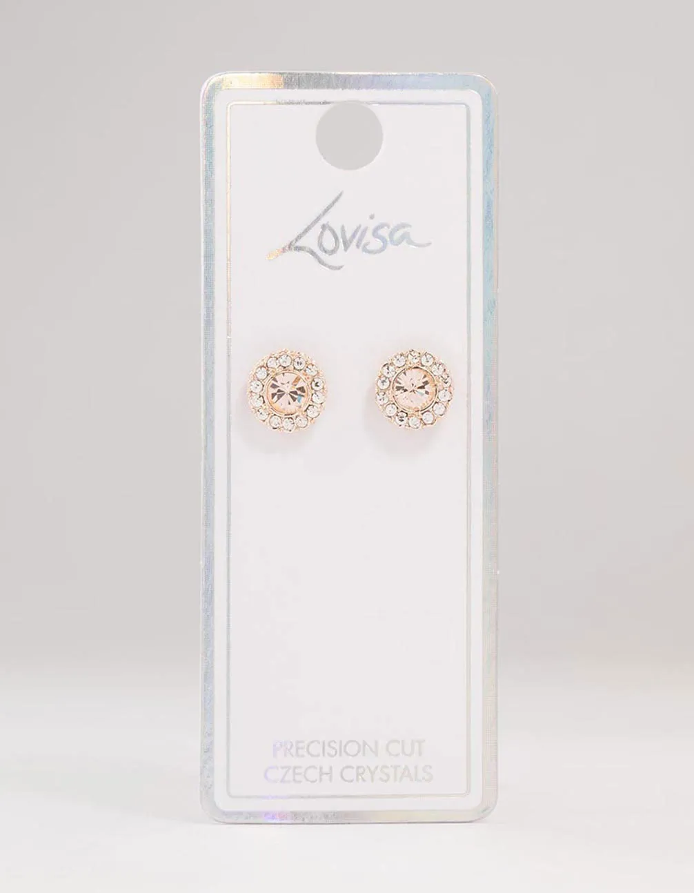Halo Pink Bohemia Czech Crystal Rose Gold Stud Earrings