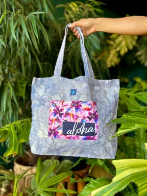 Hand Dyed, "Purple Hibiscus" Large Tote Bag