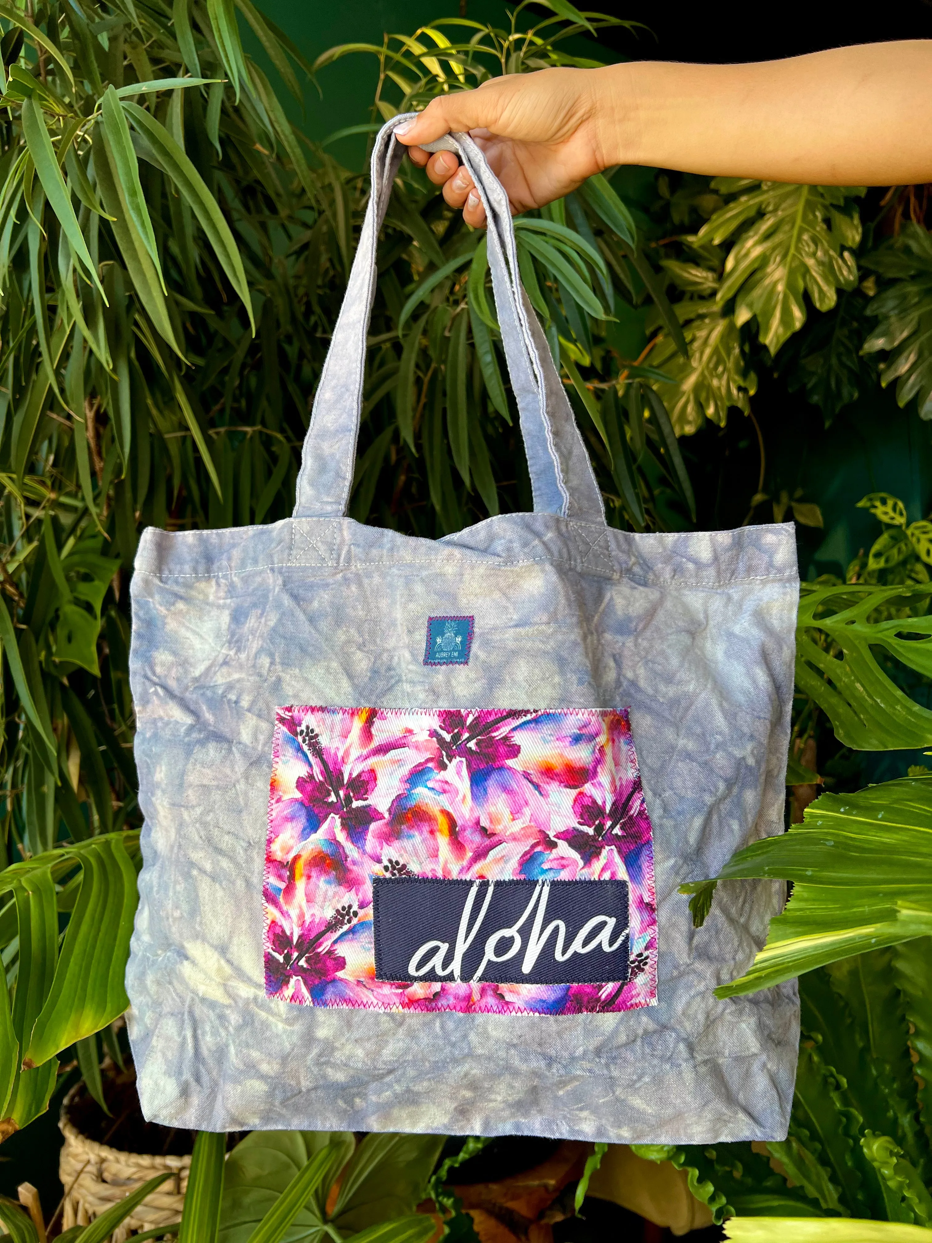 Hand Dyed, "Purple Hibiscus" Large Tote Bag