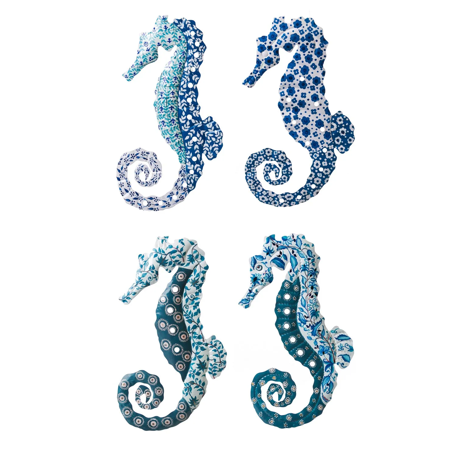 Hand Painted Blue and White Seahorses, 4 Asst.,6awd169
