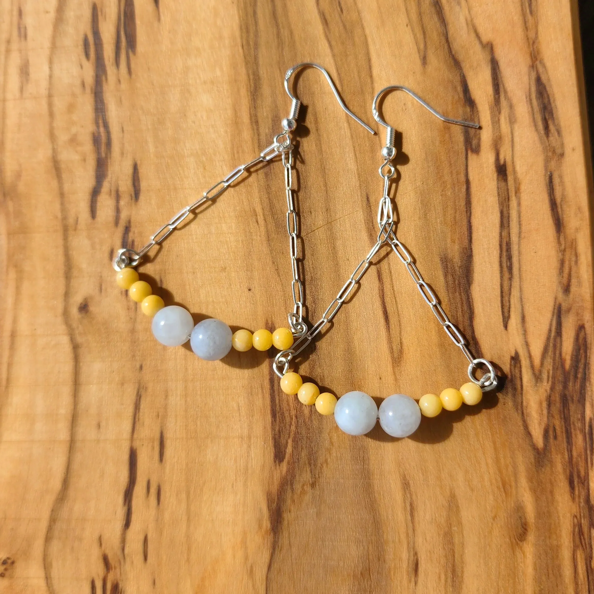 Handmade Sterling Silver Boho Earrings with Aquamarine & Yellow Jasper | Confidence & Tranquility Jewelry