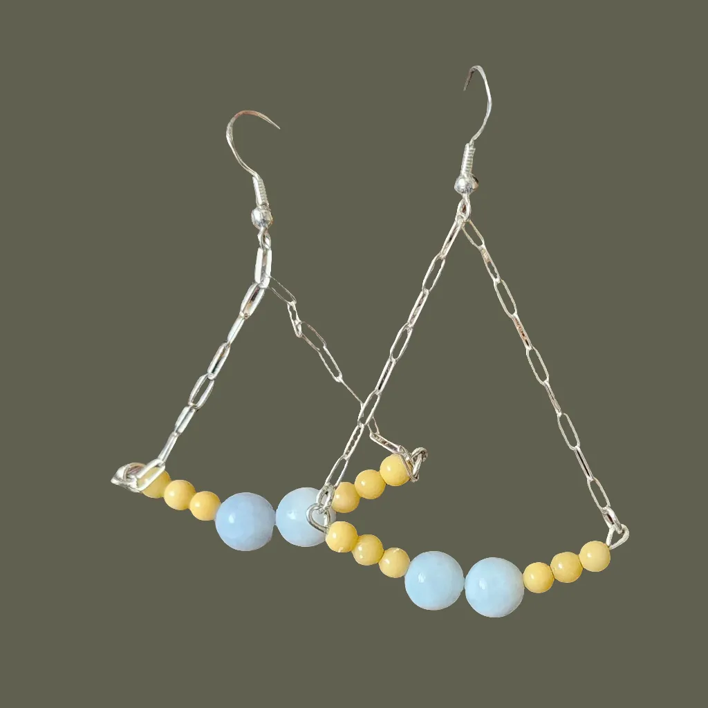 Handmade Sterling Silver Boho Earrings with Aquamarine & Yellow Jasper | Confidence & Tranquility Jewelry