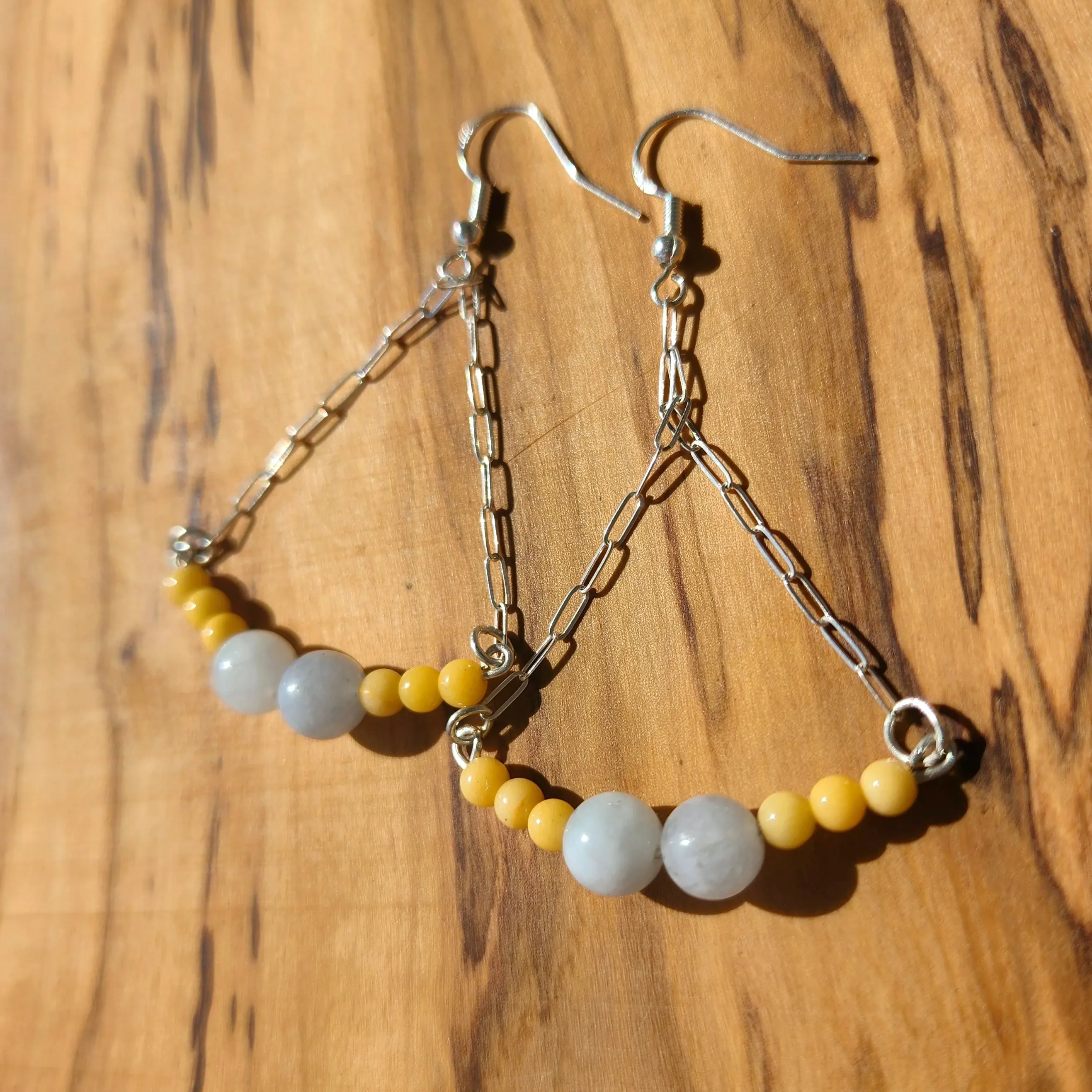 Handmade Sterling Silver Boho Earrings with Aquamarine & Yellow Jasper | Confidence & Tranquility Jewelry