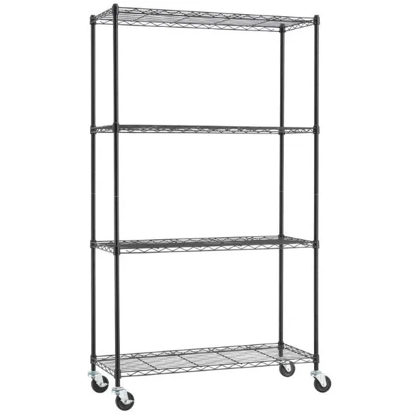 Heavy Duty Black Steel 4-Tier Shelving Unit with Locking Casters