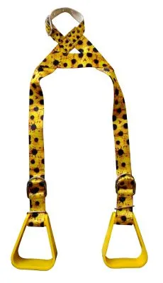 Heavy duty nylon adjustable buddy stirrups with a Sunflower print