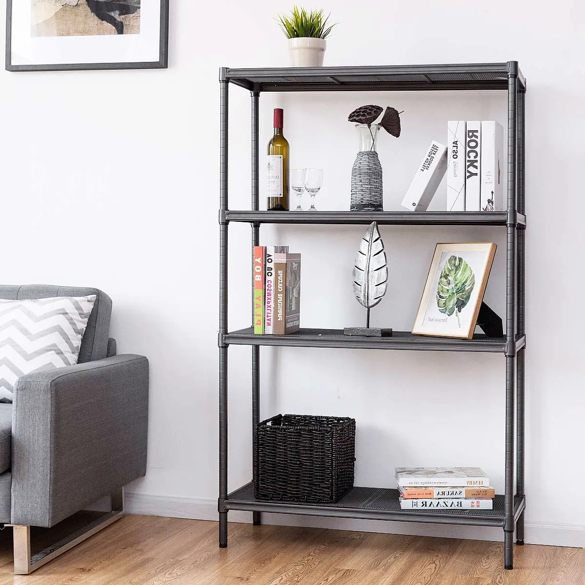 Heavy Duty Steel Mesh 4-Shelf Storage Organizer Shelving Unit