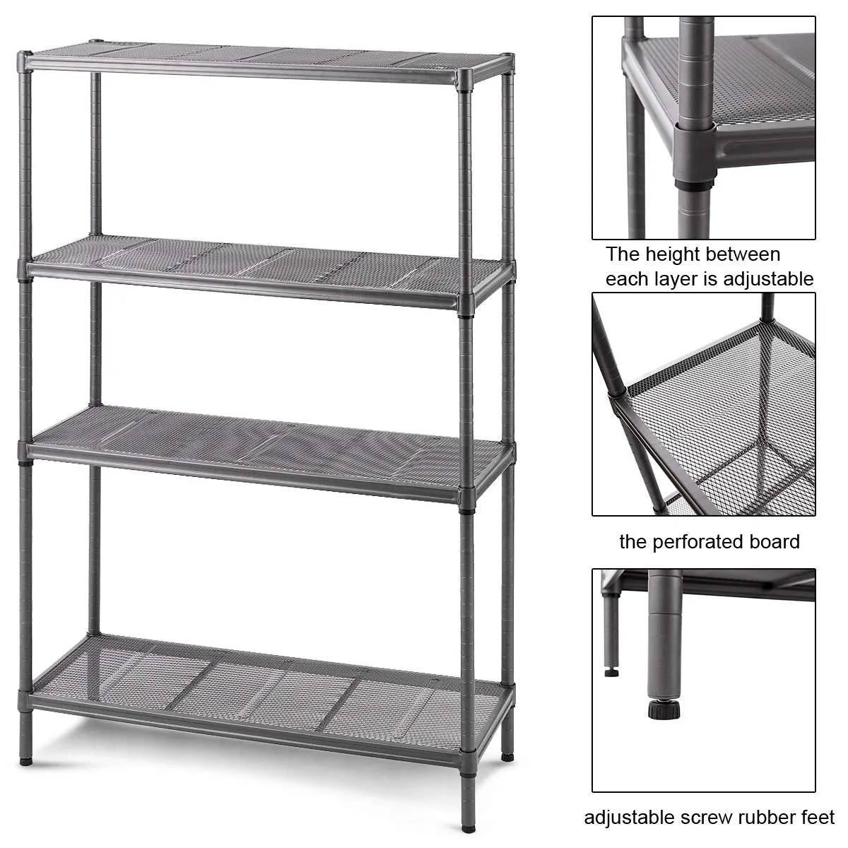 Heavy Duty Steel Mesh 4-Shelf Storage Organizer Shelving Unit