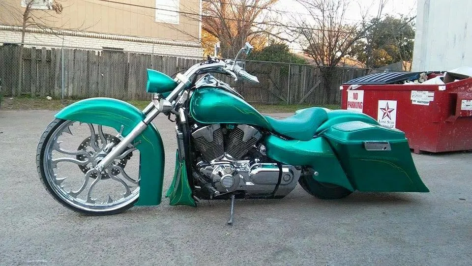 Honda VTX 1800 / 1300 6" Extended Stretched BOLT ON Out &amp; Down Bags   Rear Fender   Rails No Cut Outs