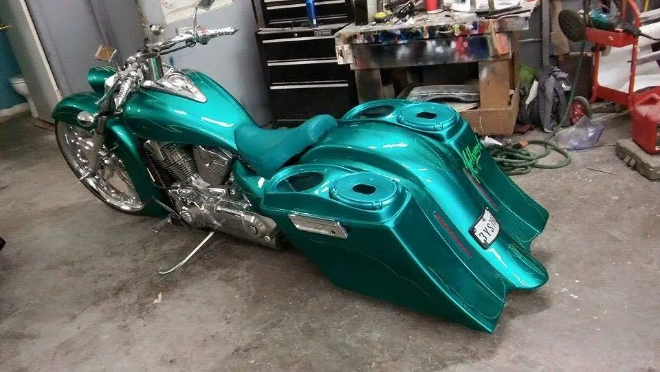 Honda VTX 1800 / 1300 6" Extended Stretched BOLT ON Out &amp; Down Bags   Rear Fender   Rails No Cut Outs