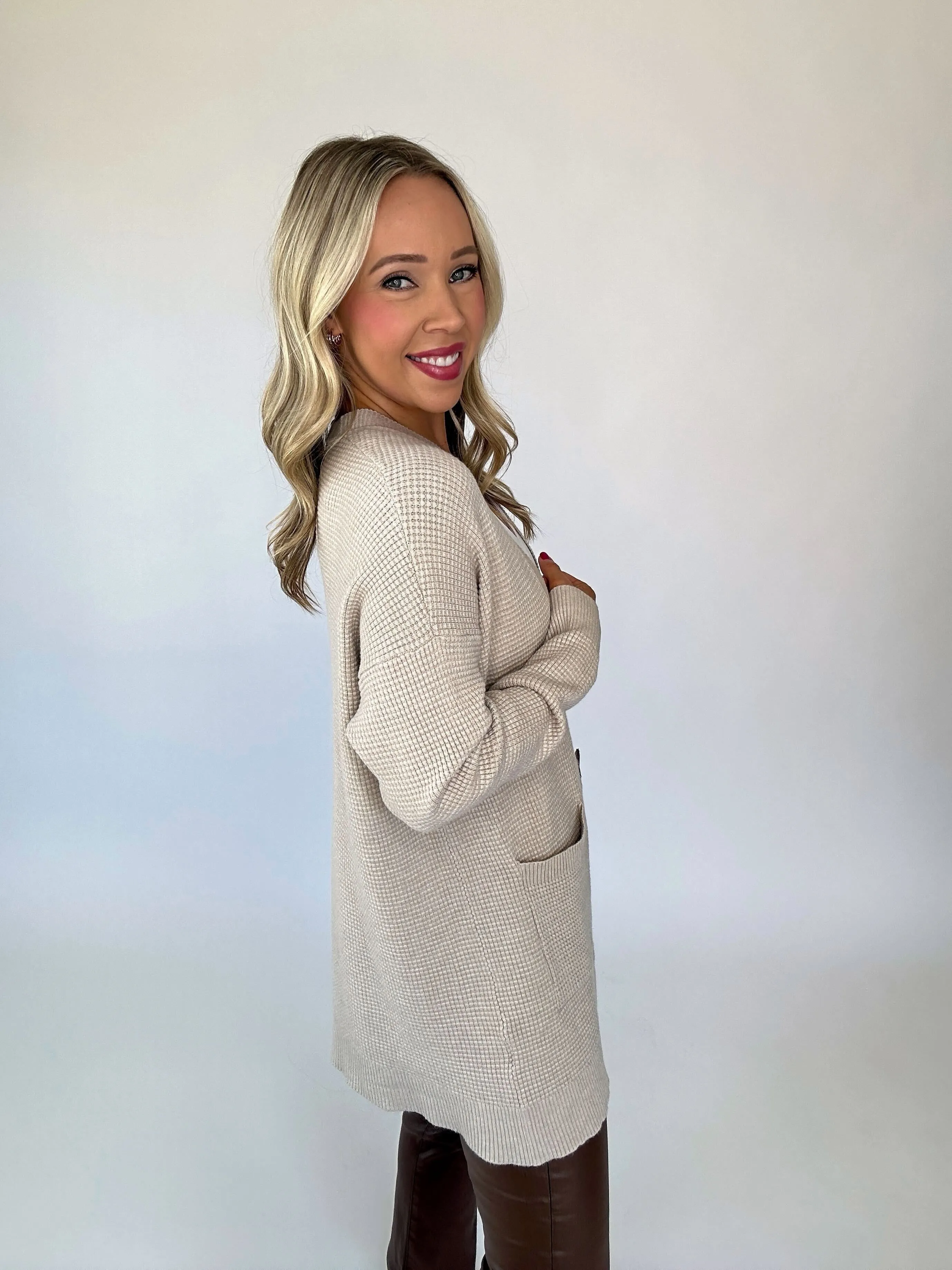 Hooked On You Waffle Knit Cardigan