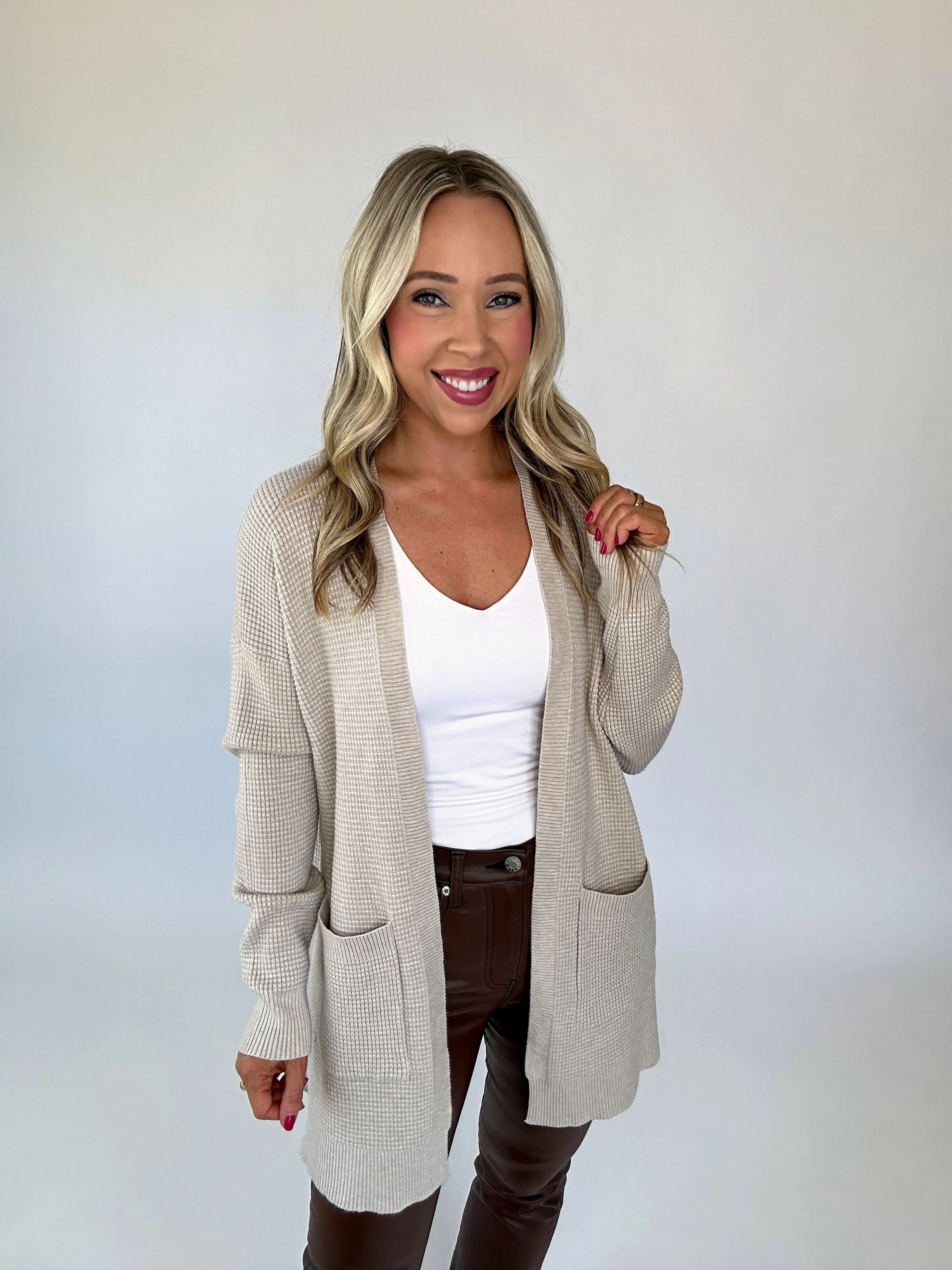 Hooked On You Waffle Knit Cardigan