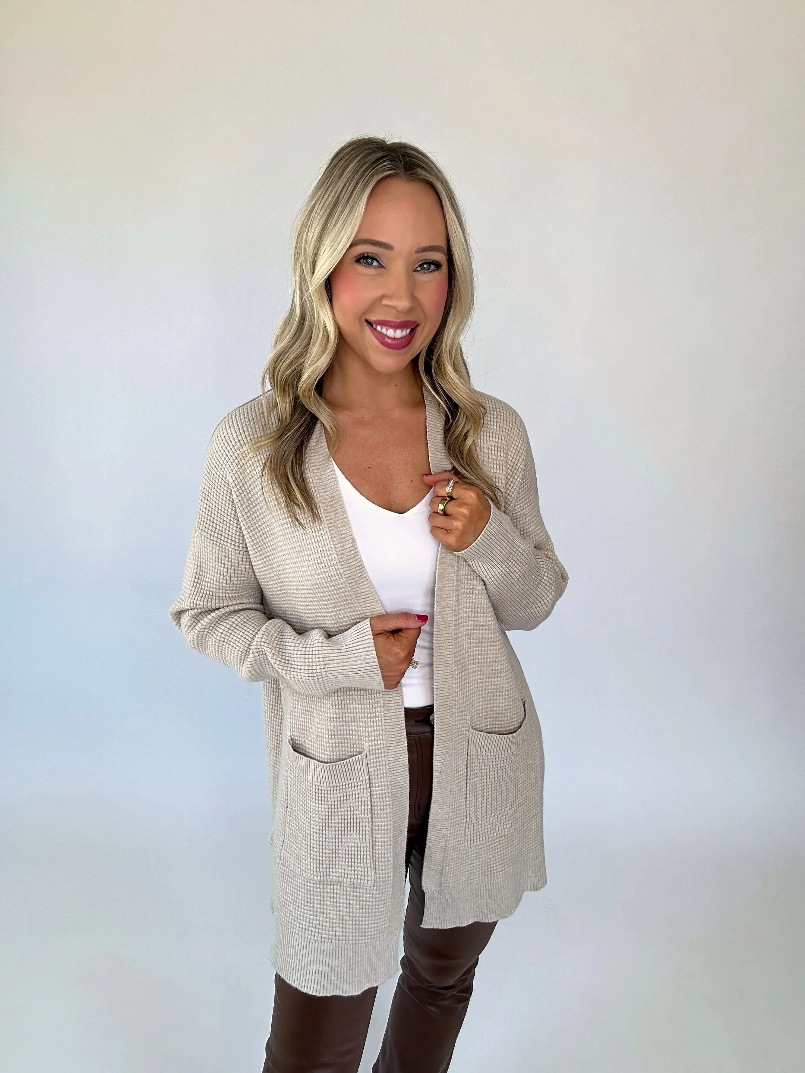 Hooked On You Waffle Knit Cardigan