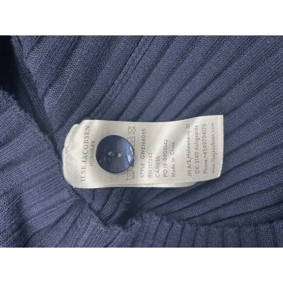 ILSE JACOBSEN Hornbaek Ribbed Sweater Shirt Top Size Medium Stretch Button Navy