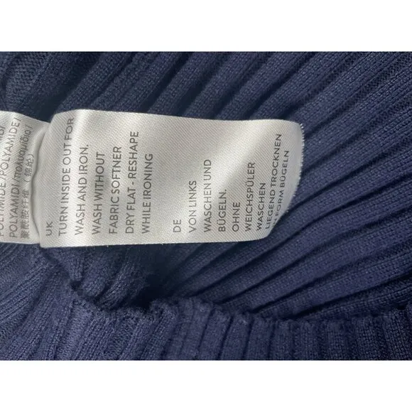 ILSE JACOBSEN Hornbaek Ribbed Sweater Shirt Top Size Medium Stretch Button Navy