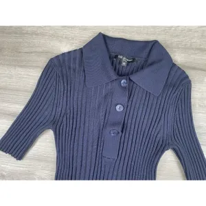 ILSE JACOBSEN Hornbaek Ribbed Sweater Shirt Top Size Medium Stretch Button Navy