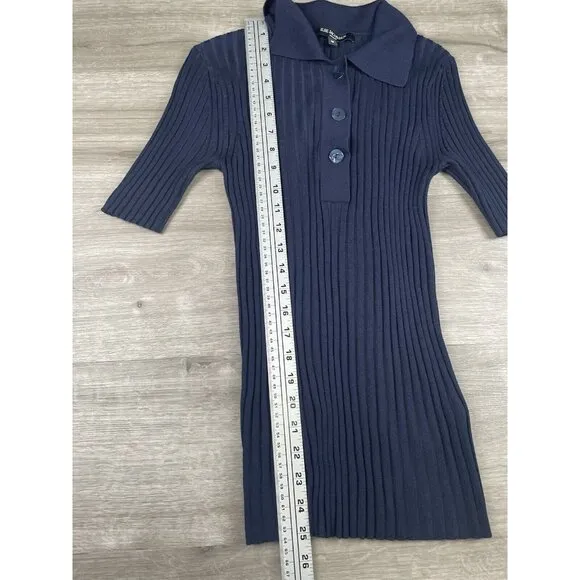 ILSE JACOBSEN Hornbaek Ribbed Sweater Shirt Top Size Medium Stretch Button Navy