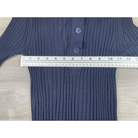 ILSE JACOBSEN Hornbaek Ribbed Sweater Shirt Top Size Medium Stretch Button Navy