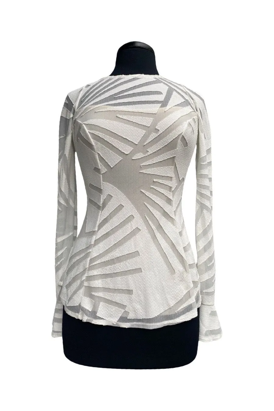 IVY Bell Sleeves Luxurious Top in Off -White Burnout Fabric