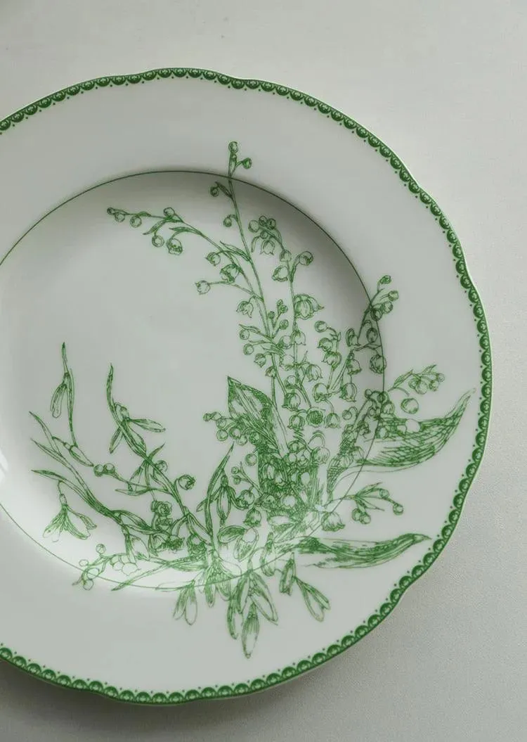 Jade Green Lily of The Valley Decorative Bone China Plate
