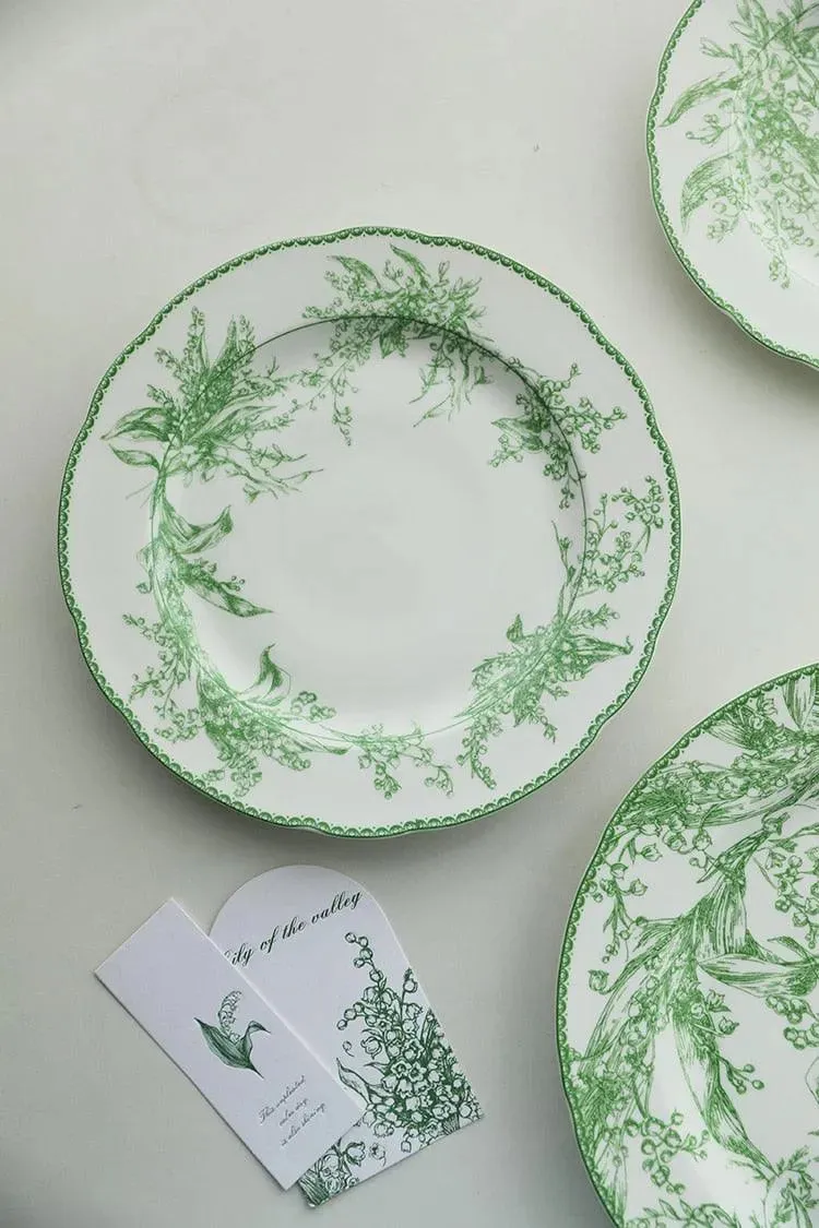 Jade Green Lily of The Valley Decorative Bone China Plate