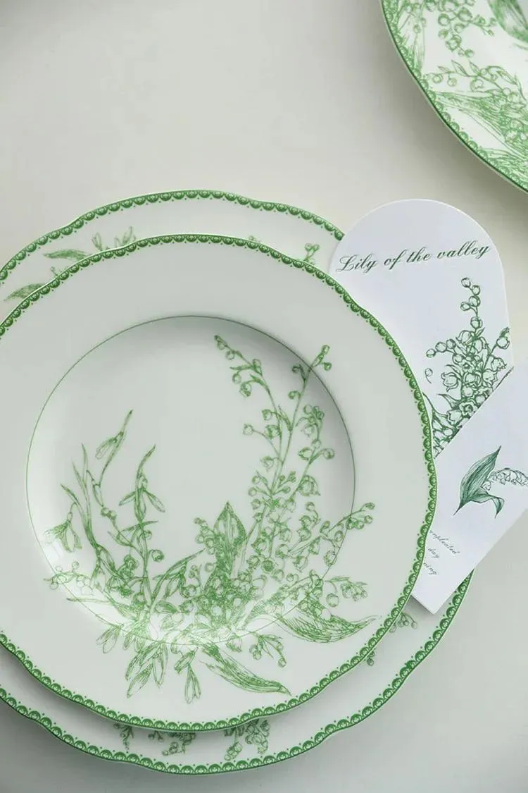 Jade Green Lily of The Valley Decorative Bone China Plate