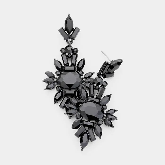 Jet Black Crystal Drop Earrings  | 414668