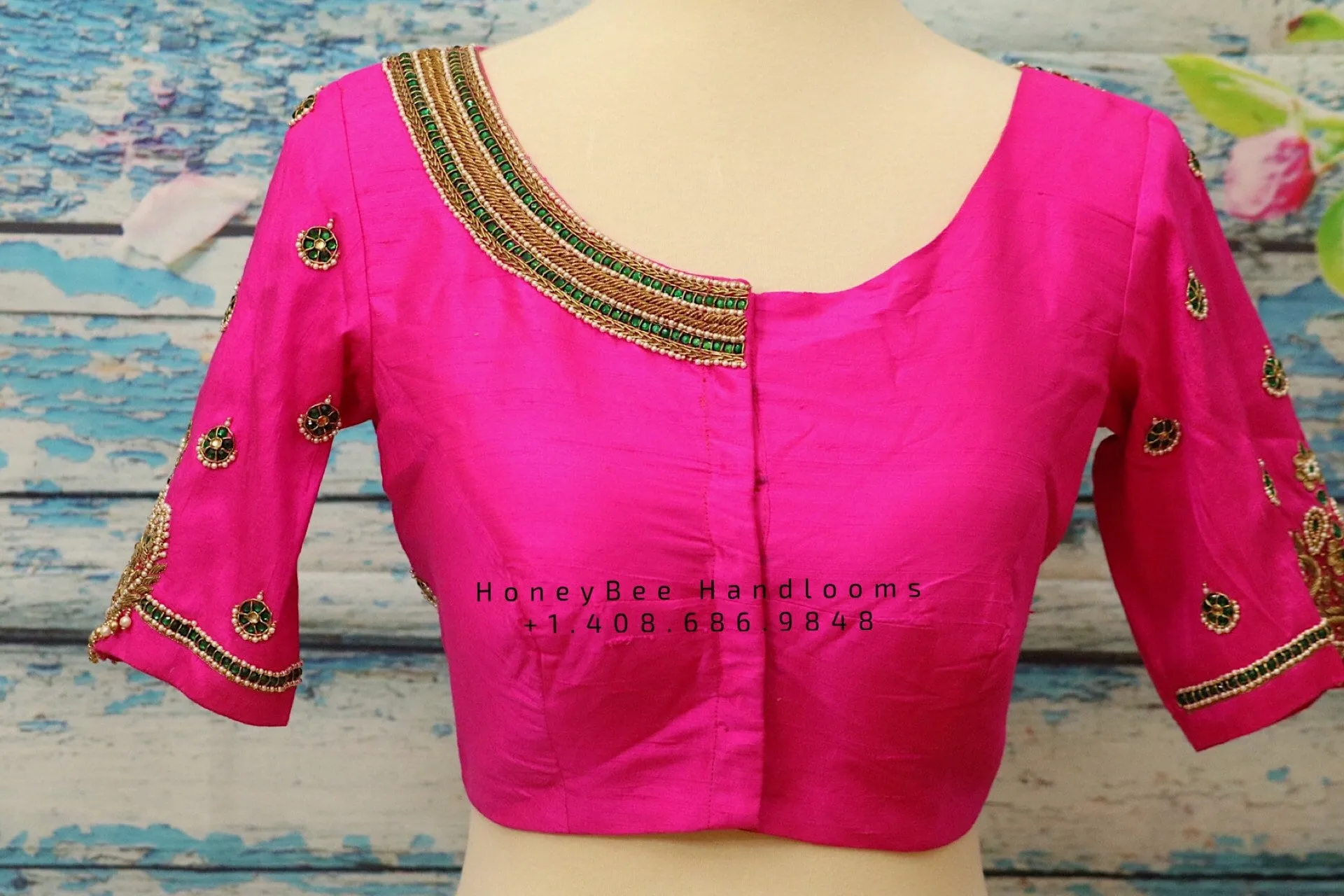 Jewelry work designer blouse - Pattu Saree Blouse -Maggam work blouse - Kundan work blouse - Saree Blouse - Pink Saree Blouse - Pink Blouse