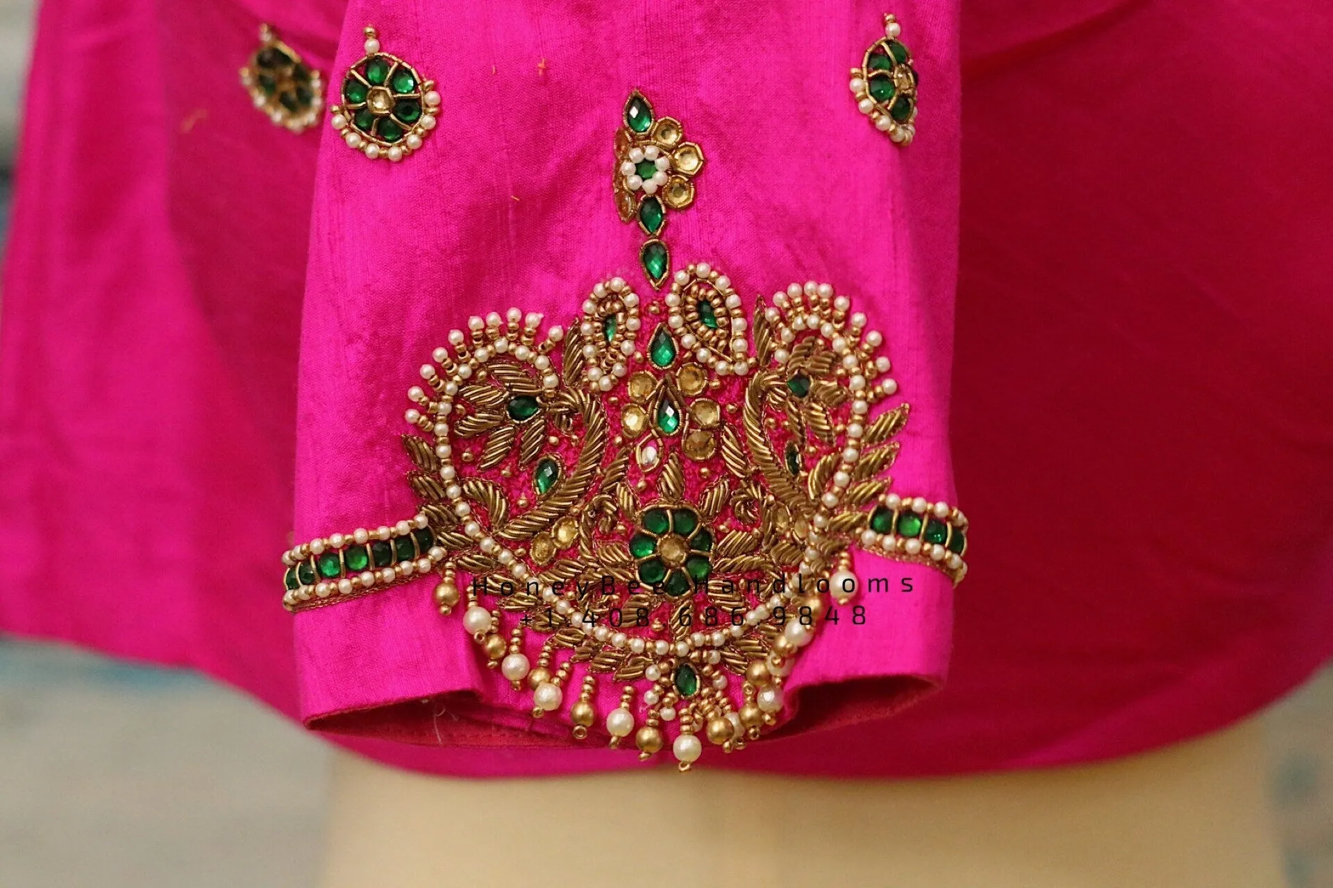 Jewelry work designer blouse - Pattu Saree Blouse -Maggam work blouse - Kundan work blouse - Saree Blouse - Pink Saree Blouse - Pink Blouse