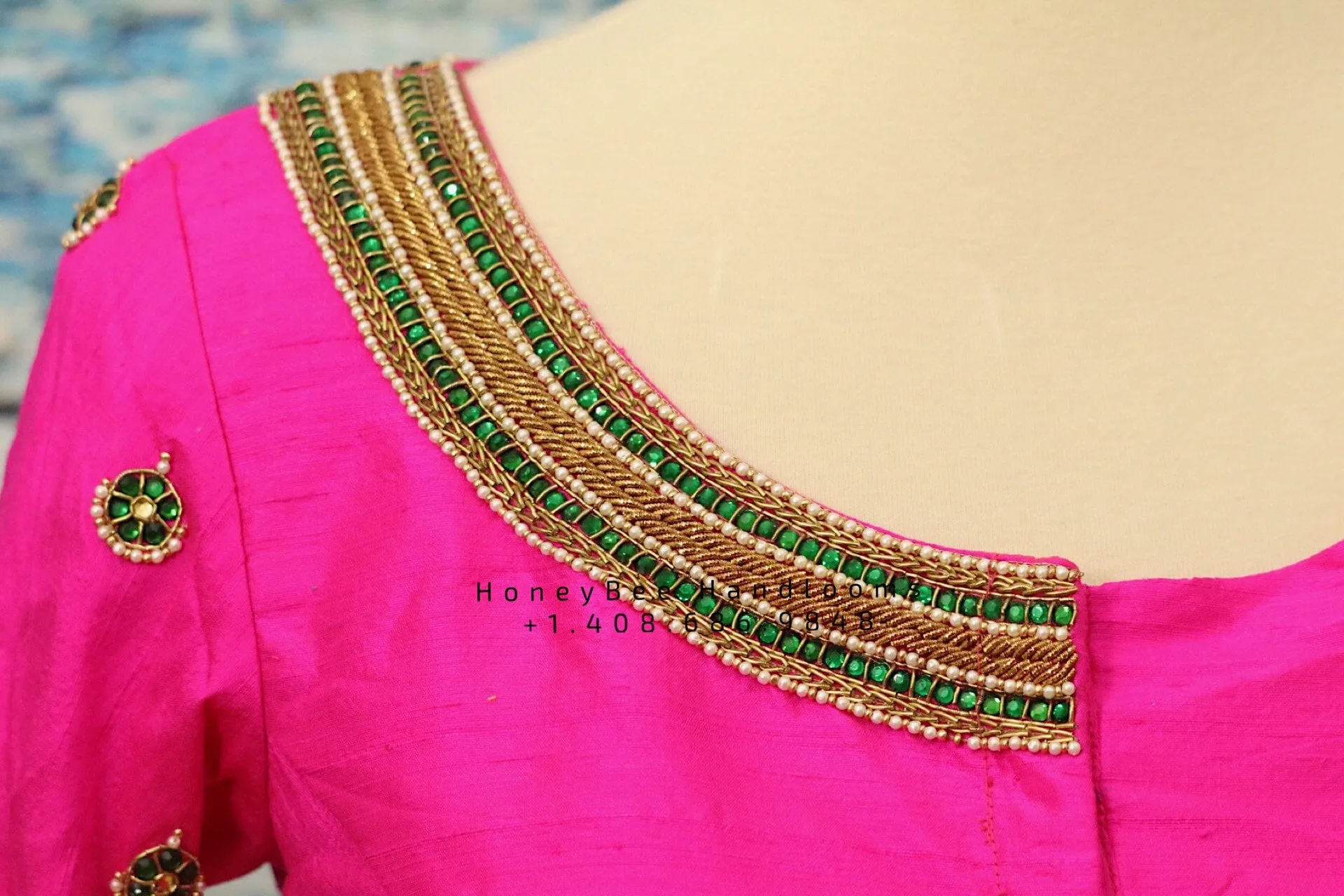 Jewelry work designer blouse - Pattu Saree Blouse -Maggam work blouse - Kundan work blouse - Saree Blouse - Pink Saree Blouse - Pink Blouse