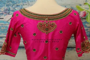 Jewelry work designer blouse - Pattu Saree Blouse -Maggam work blouse - Kundan work blouse - Saree Blouse - Pink Saree Blouse - Pink Blouse