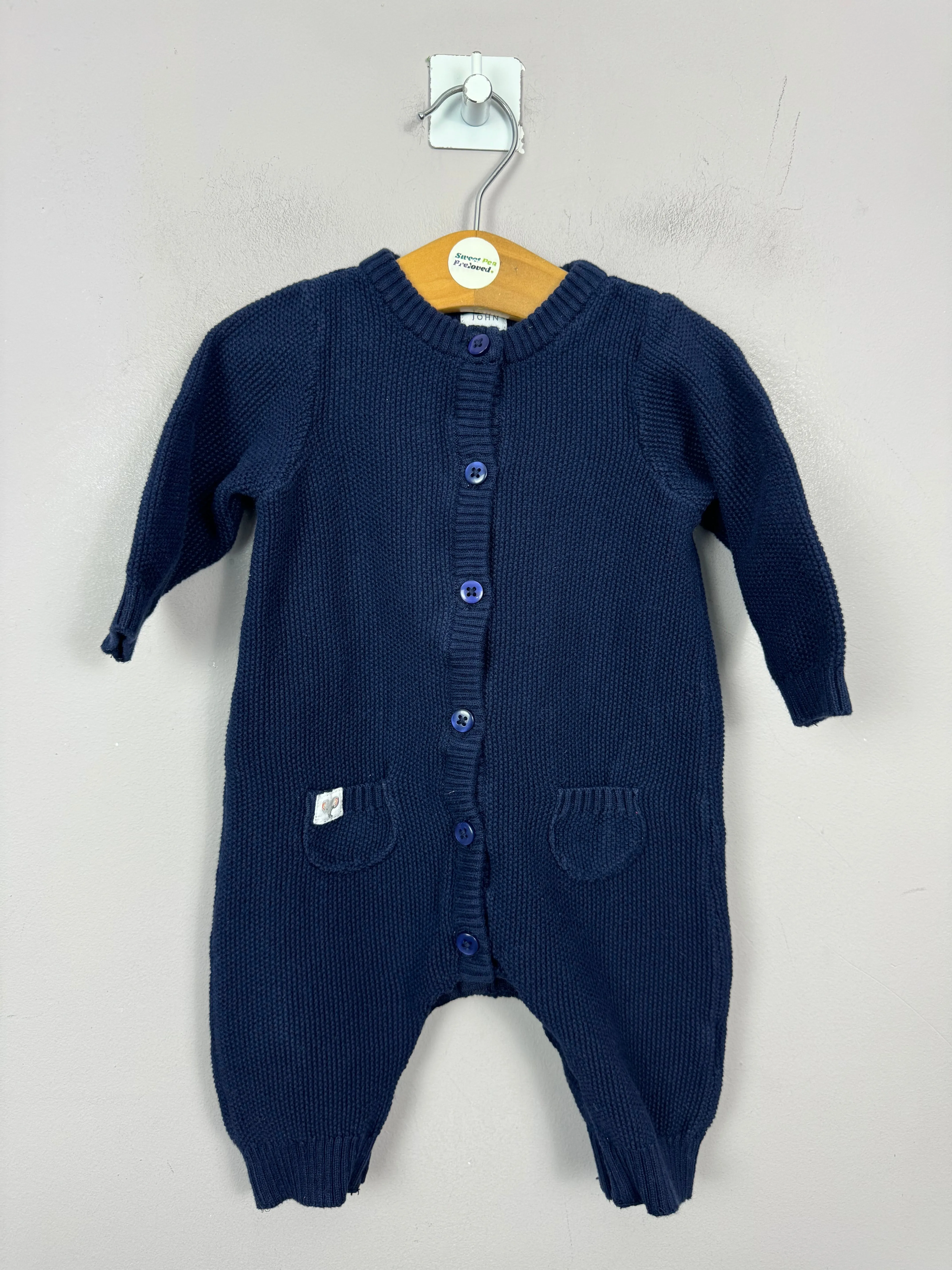John Lewis Navy Knit Romper 0-3m