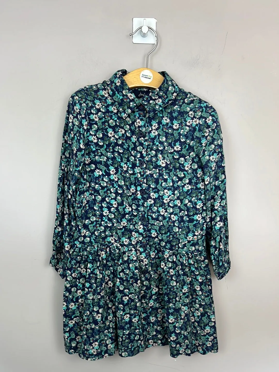 Joules navy green ditsy shirt dress 5y