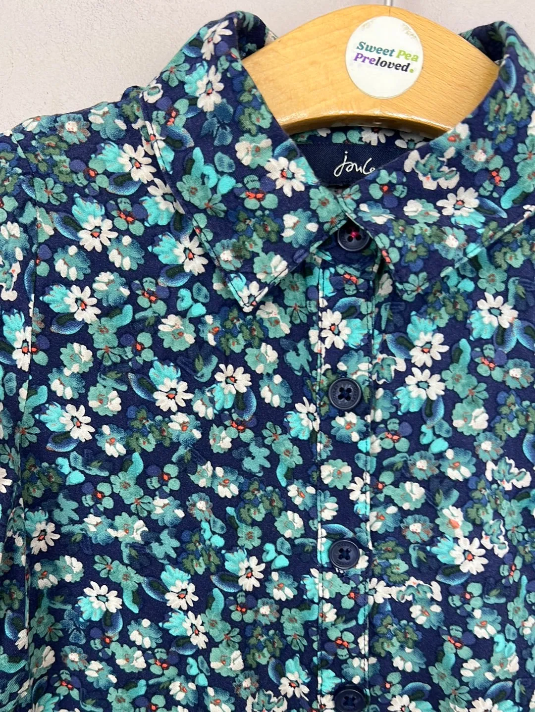 Joules navy green ditsy shirt dress 5y