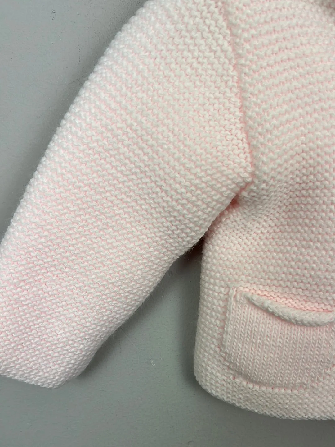 Kinder Pink Garter stitch knitted coat 1 month