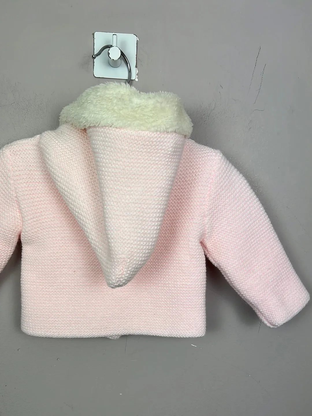 Kinder Pink Garter stitch knitted coat 1 month