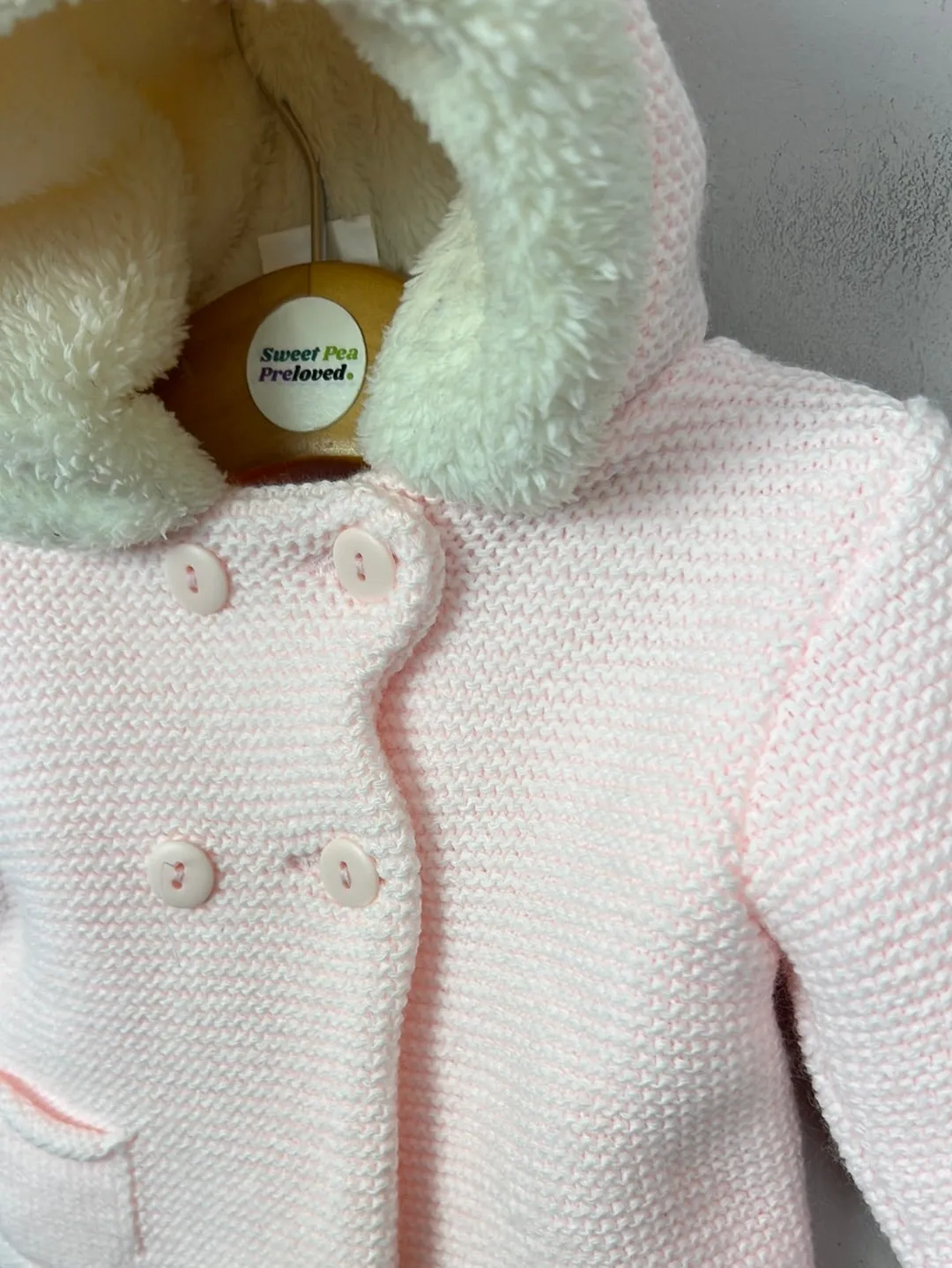 Kinder Pink Garter stitch knitted coat 1 month