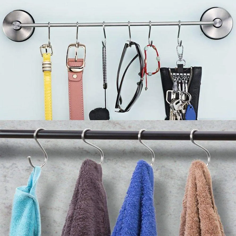 Kitovet medium S hooks heavy-duty stainless steel S shaped hanging hooks, for hanging metal kitchen pot pan hanger storage rack closet S type hooks multiple uses.