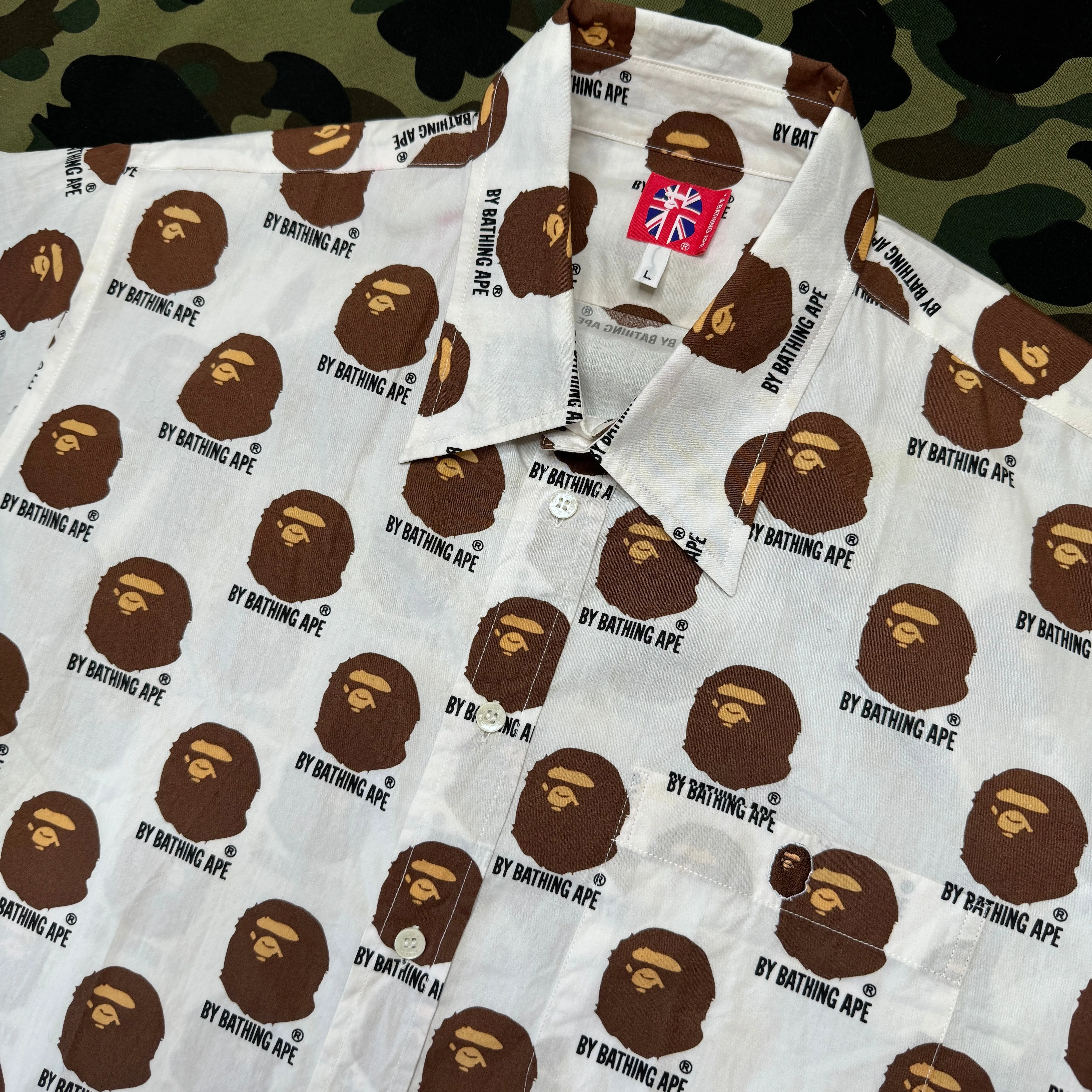 [L] OG Bape All-Over Ape Head Button Up