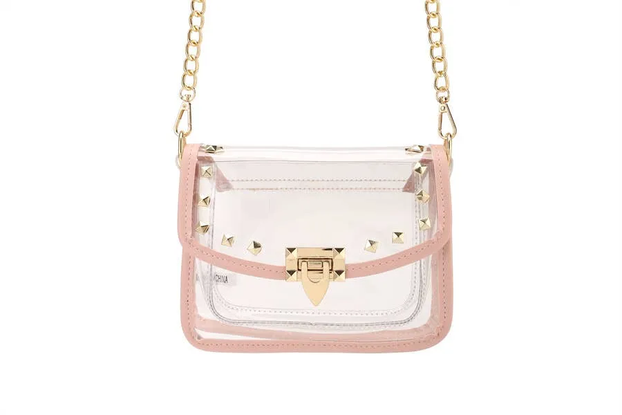 Ladies Clear See Thru Shoulder Crossbody Handbag: Silver