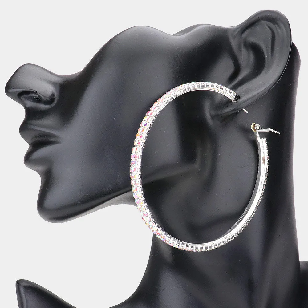 Large AB Rhinestone Hoop Earrings | 3" |  540858