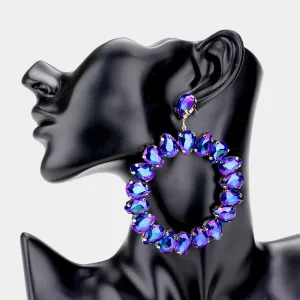 Large Blue AB Crystal Teardrop Round Pageant Earrings  | 491846