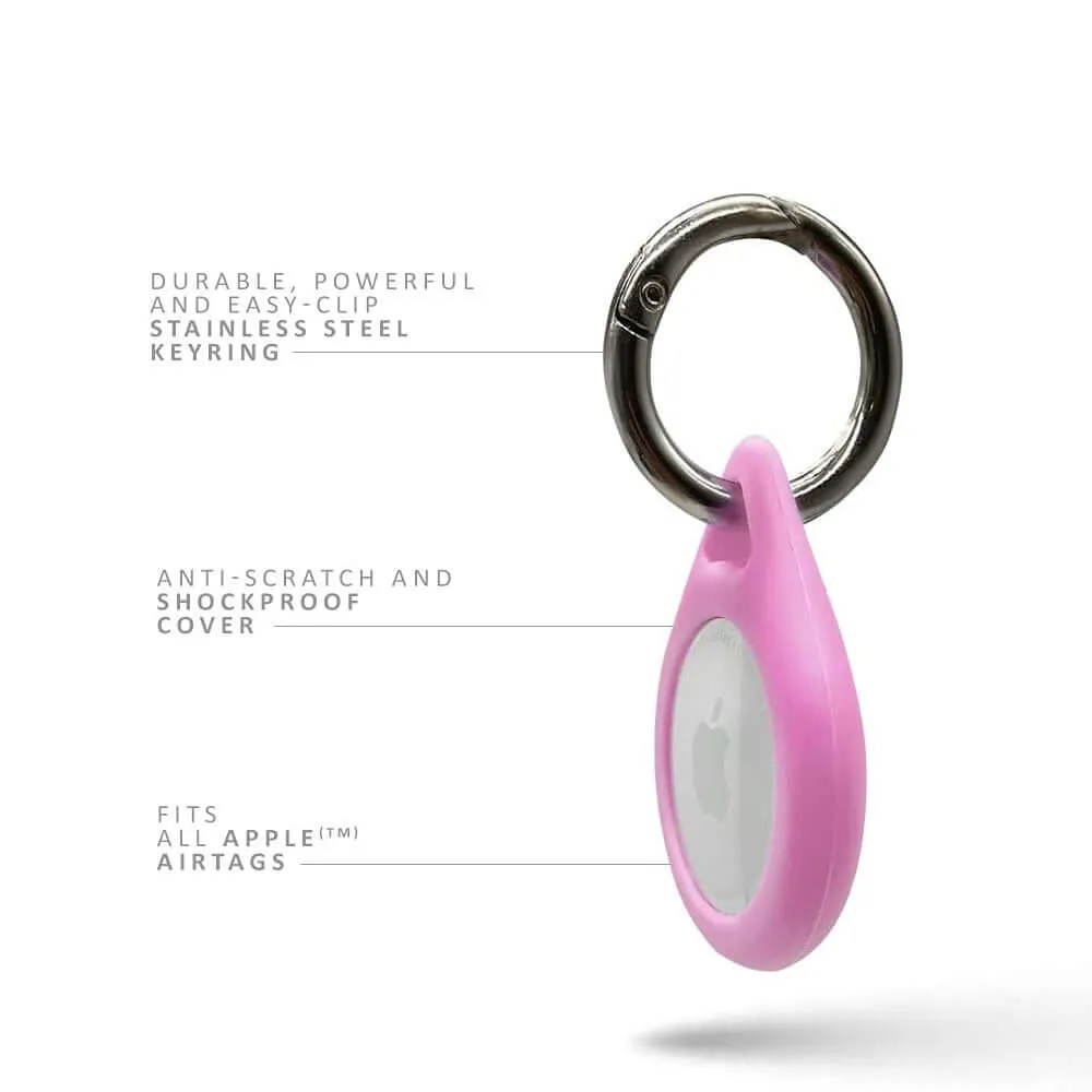 Light Pink Apple AirTag Case - Silicone AirTag Holder with Carabiner Keychain Clip, AirTag Holder by Guard Dog