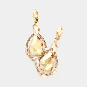 Light Topaz Crystal and Rhinestone Teardrop Pageant Earrings | Prom Earrings | 287281