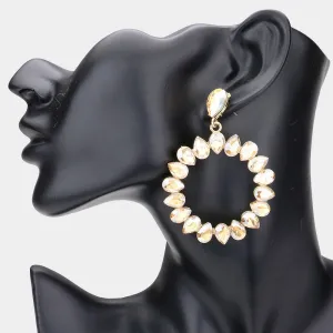 Light Topaz Crystal Teardrop Open Circle Dangle Earrings  | Pageant Earrings | 533205
