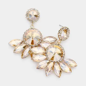 Light Topaz Round Centered Marquise Stone Cluster Dangle Earrings | Pageant Earrings| 525421