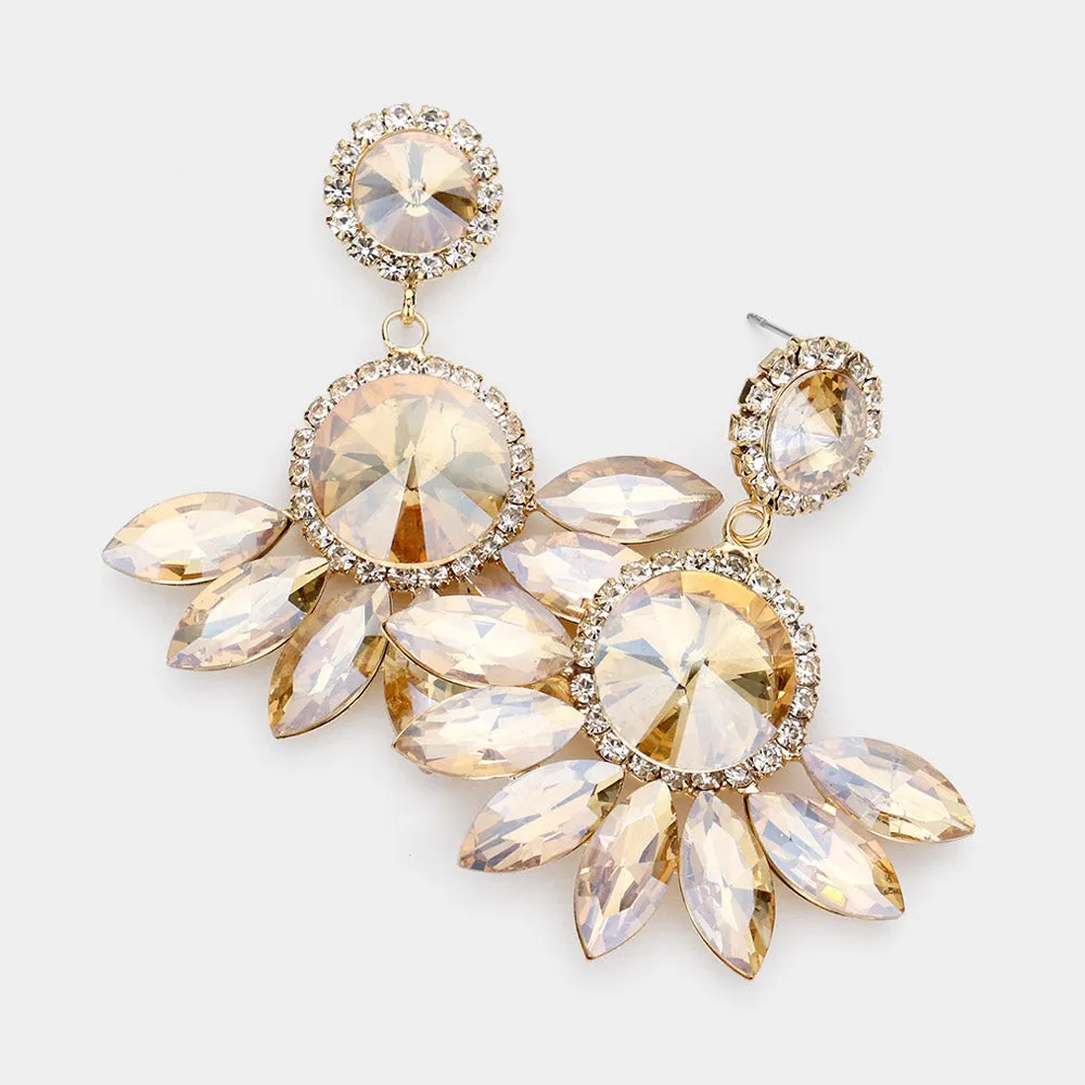 Light Topaz Round Centered Marquise Stone Cluster Dangle Earrings | Pageant Earrings| 525421