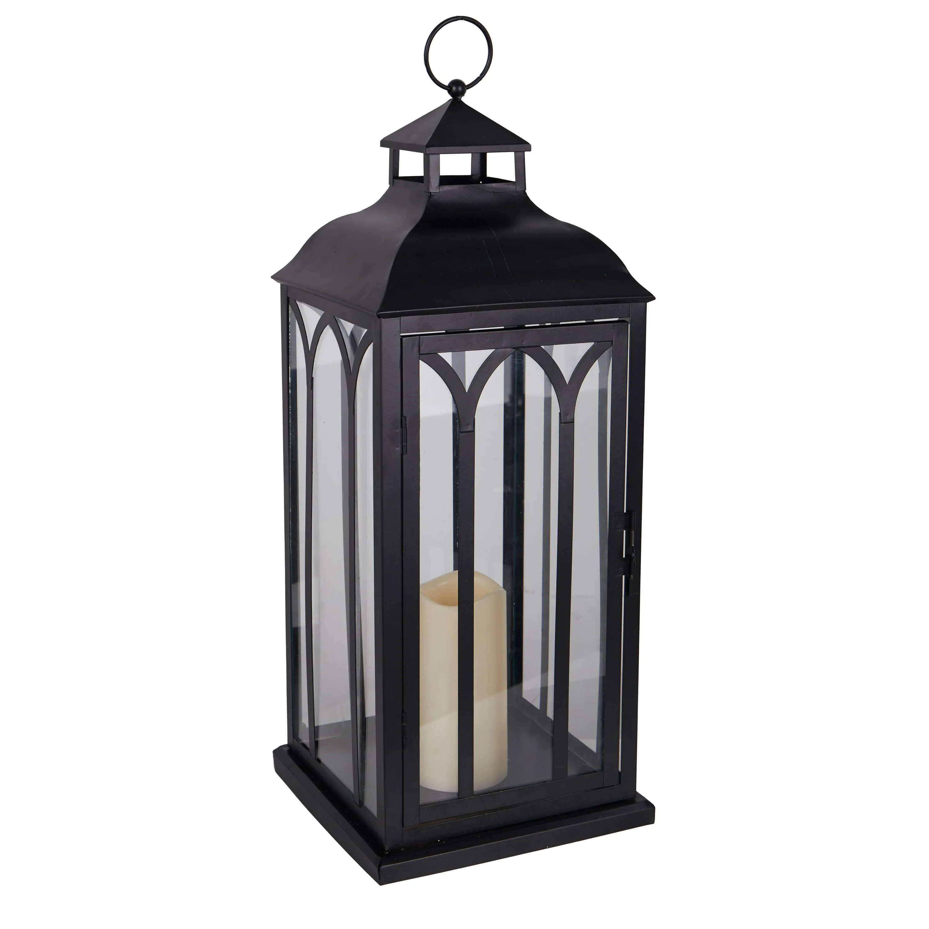 Lighted LED Metal and Glass Holiday Lantern with Candle,pha334