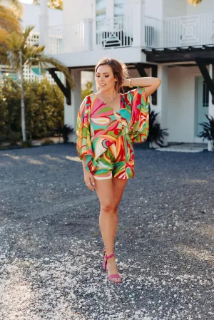 Lime Colorful Abstract Print Romper